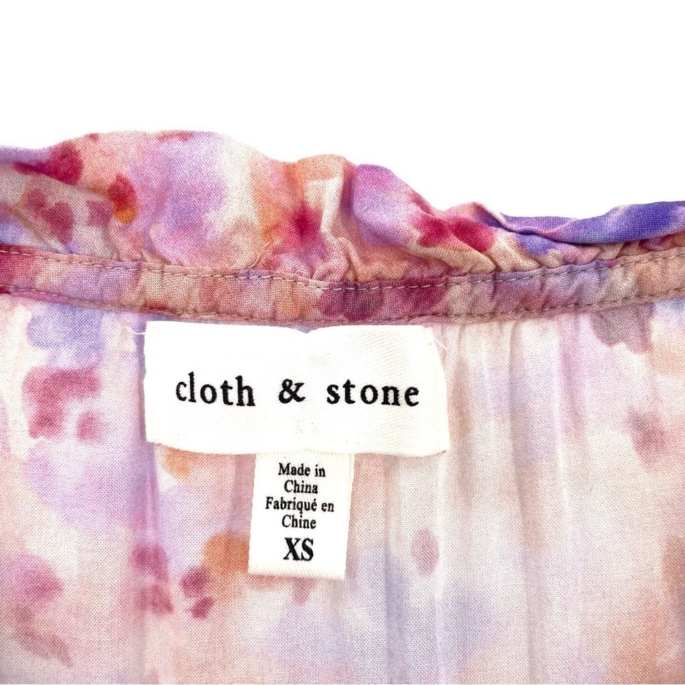 ANTHROPOLOGIE Cloth & Stone Ruffle-Neck Buttondown Watercolor Printed Blouse Top - Picture 8 of 9